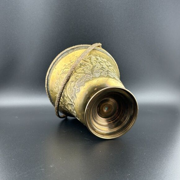 Small Vintage Rustic Brass Metal Bucket with Handle Hand Hammered Decor 5.5" H - Picture 3 of 10
